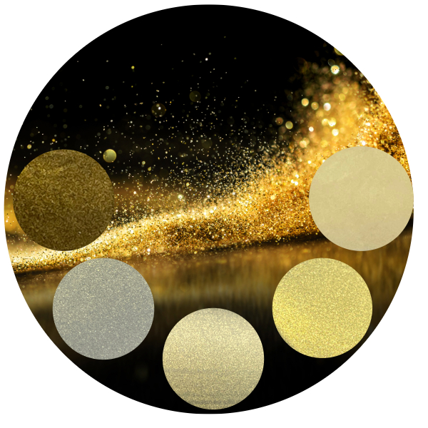 Round gold color wheel with 5 different variations and special effect pigments of gold tone